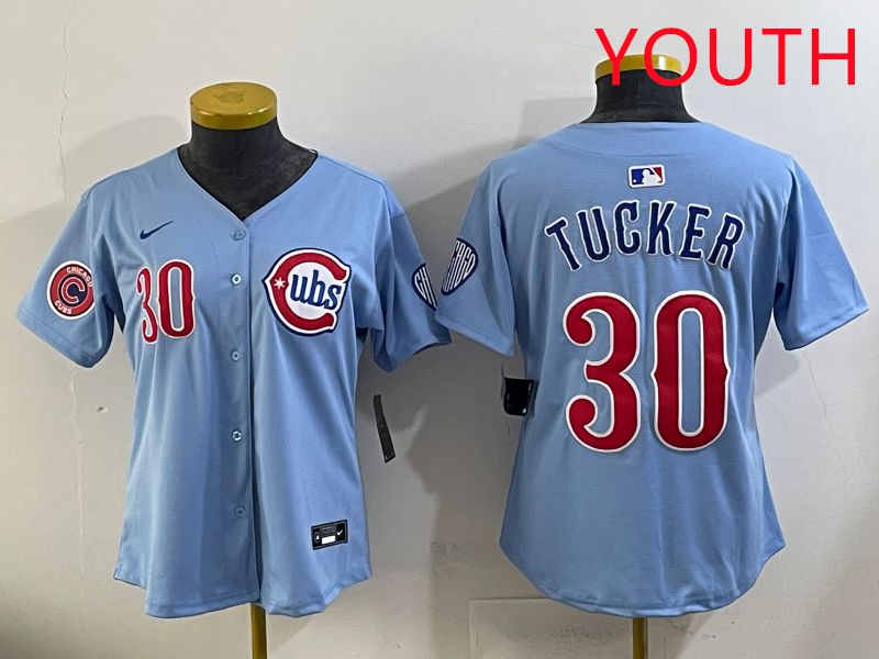 Youth 2025 Chicago Cubs #30 Tucker Light Blue Throwback Game Nike MLB Jersey style 3